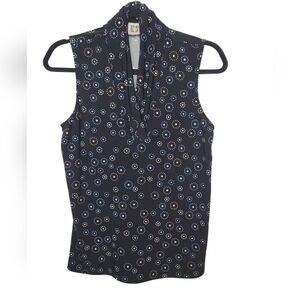 Anne Klein Women's Black Ditsy Floral Pattern Sleeveless Ruched CollarTop Size S